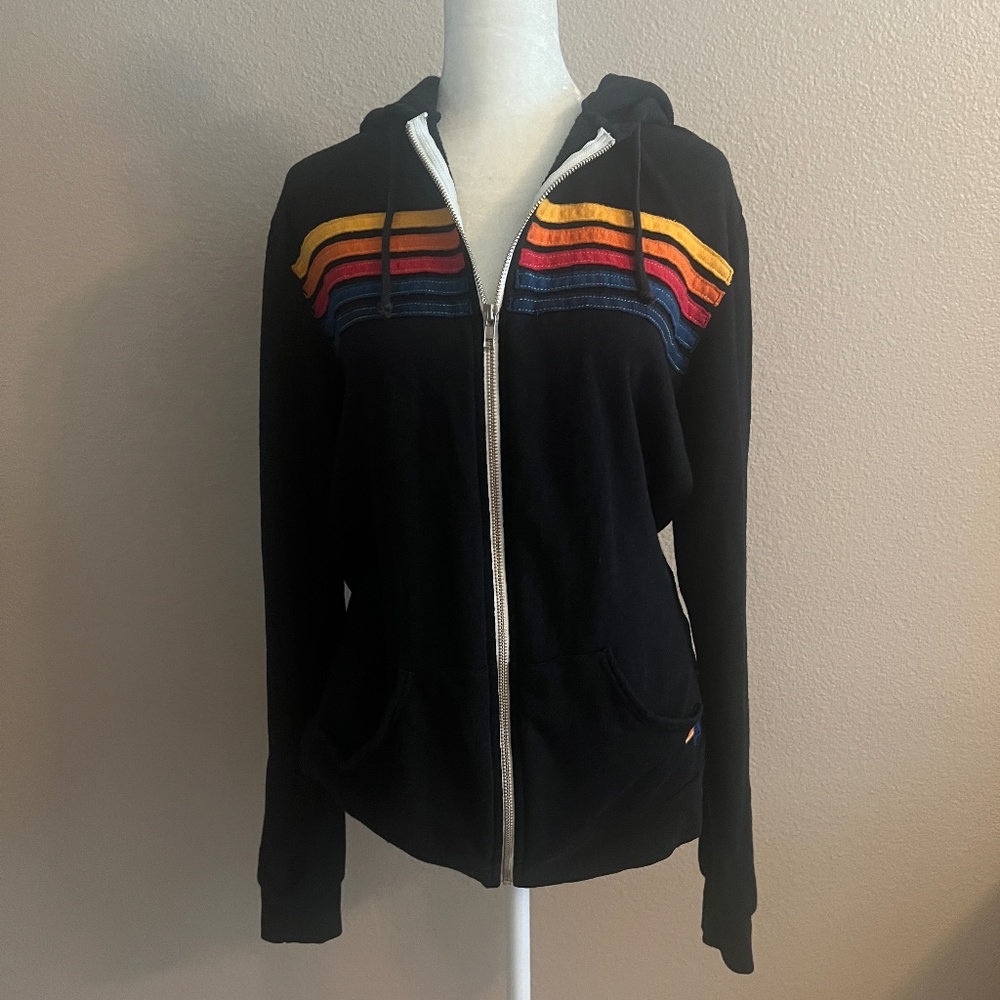 EUC Aviator Nation 5 Stripe Hoodie Sweatshirt Size Medium
